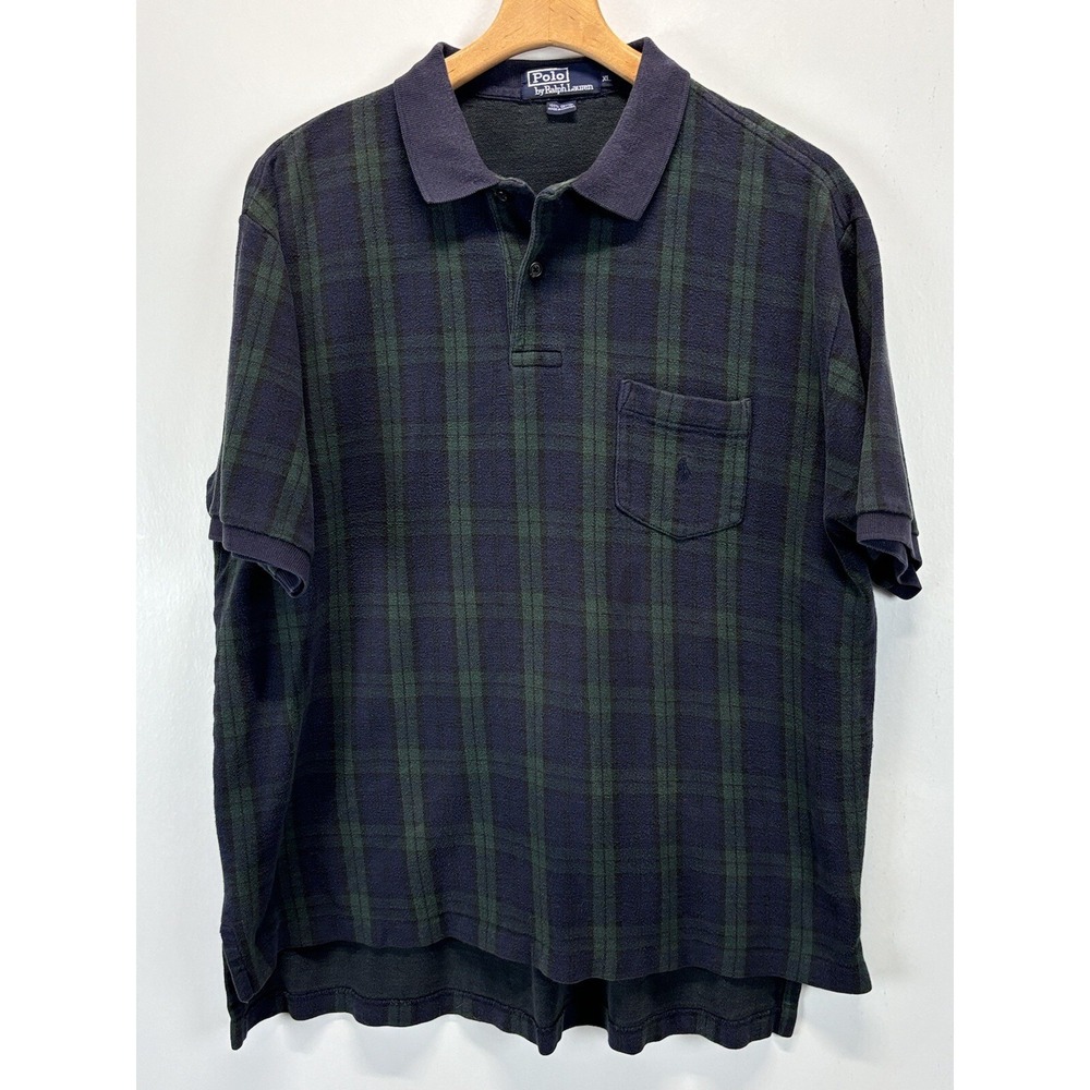 Vtg Polo Ralph Lauren Plaid Shirt Sz XLarge Men's Single Pocket 90's Made Canada
